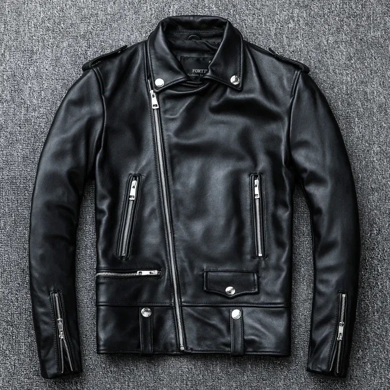 Men’s Classic Short Motorcycle Leather Jacket – 100% Genuine Sheepskin Slim Fit Biker Coat, Premium Japanese Quality - Image 2