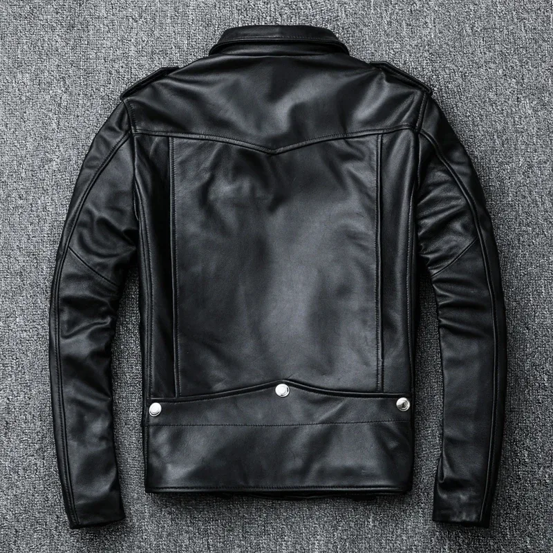 Men’s Classic Short Motorcycle Leather Jacket – 100% Genuine Sheepskin Slim Fit Biker Coat, Premium Japanese Quality - Image 3
