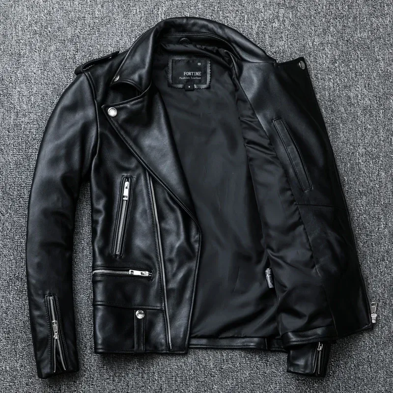 Men’s Classic Short Motorcycle Leather Jacket – 100% Genuine Sheepskin Slim Fit Biker Coat, Premium Japanese Quality - Image 4