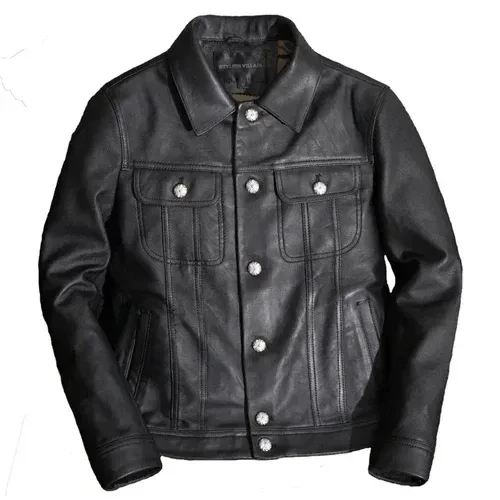 Casual Men's Leather Jacket Sheepskin Coat Genuine Leather Jacket Men Vintage Motorcycle Veste Cuir Homme 1905 KJ2450 - Image 5