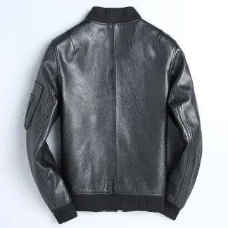 Men’s MA-1 Air Force Leather Bomber Jacket – Classic Black Cowhide Flight Coat, Casual Vintage Pilot Style Outerwear, Wholesale Available