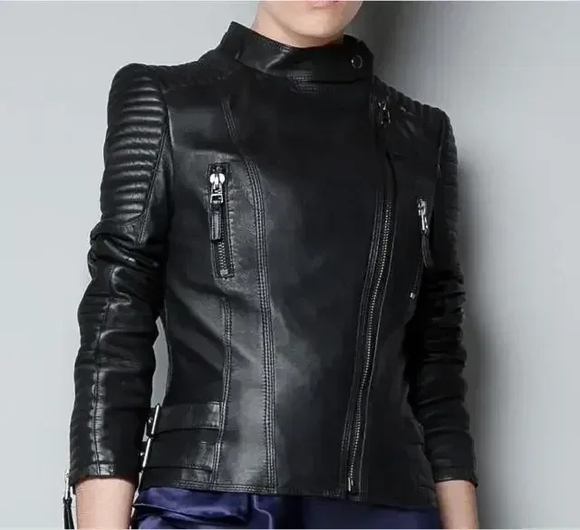 Women’s Genuine Suede Leather Jacket – Soft Slim Fit Motorcycle Coat, Streetwear Style, Plus Size Available - Image 2