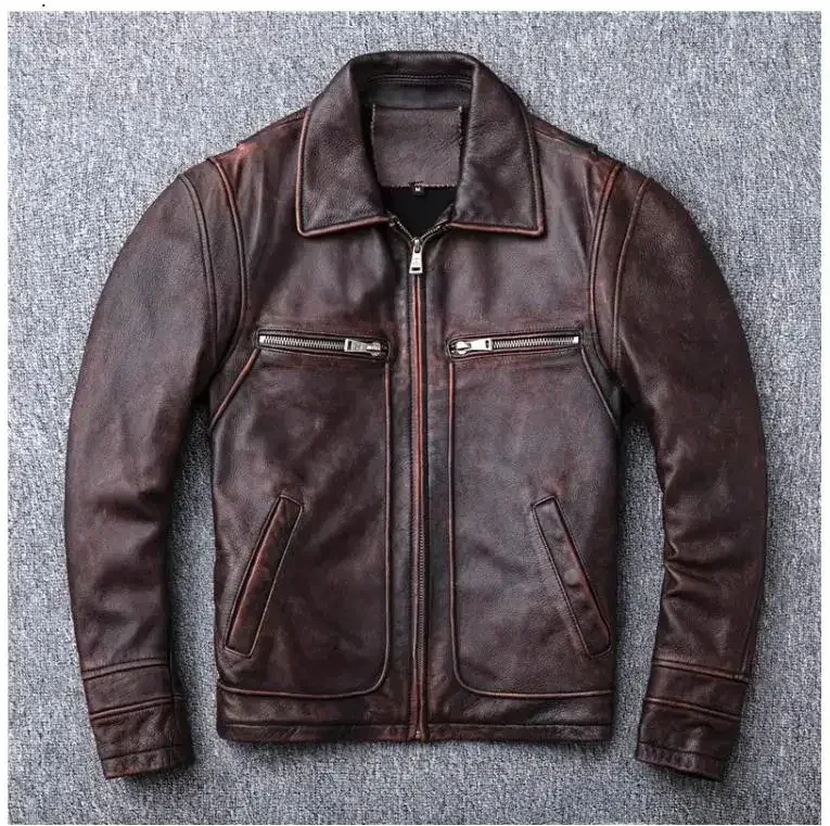 Dermis Vintage Brown Cowhide Leather Jacket – Genuine Tanned Leather Rider Coat for Men, Natural Durable Classic Outerwear - Image 4