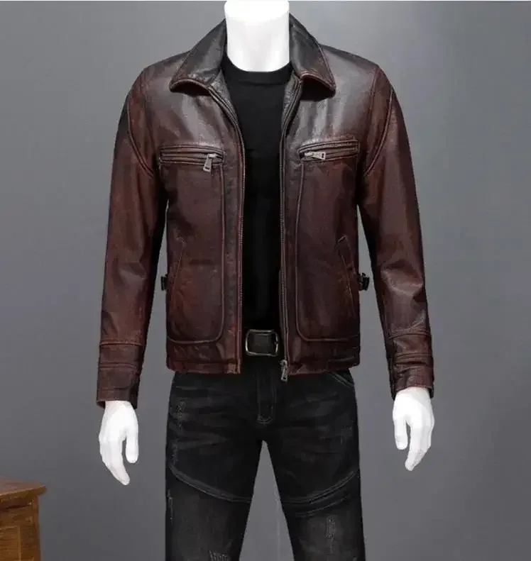Dermis Vintage Brown Cowhide Leather Jacket – Genuine Tanned Leather Rider Coat for Men, Natural Durable Classic Outerwear - Image 2