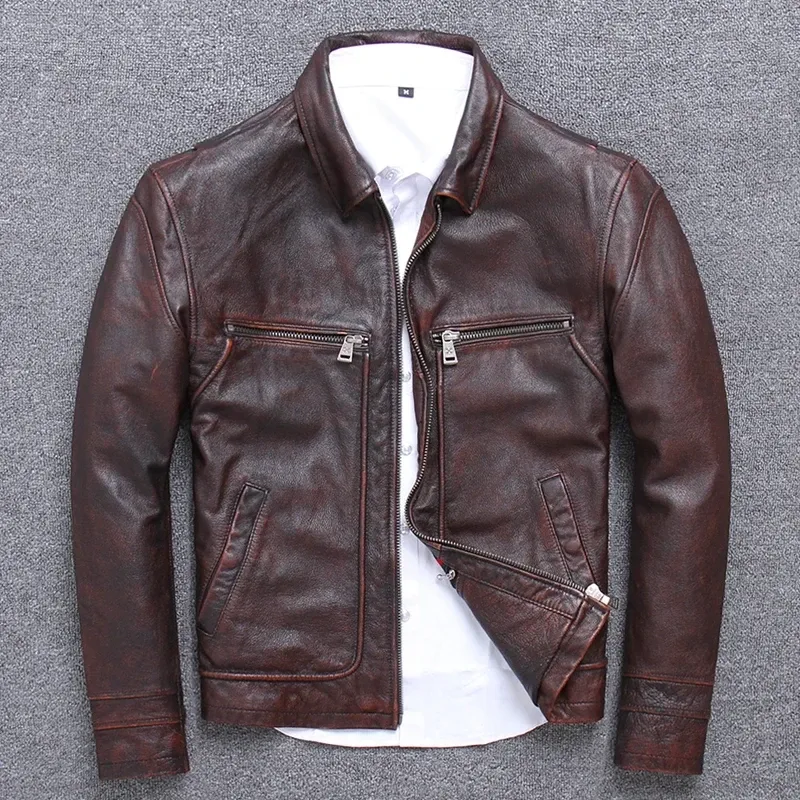 Dermis Vintage Brown Cowhide Leather Jacket – Genuine Tanned Leather Rider Coat for Men, Natural Durable Classic Outerwear - Image 6