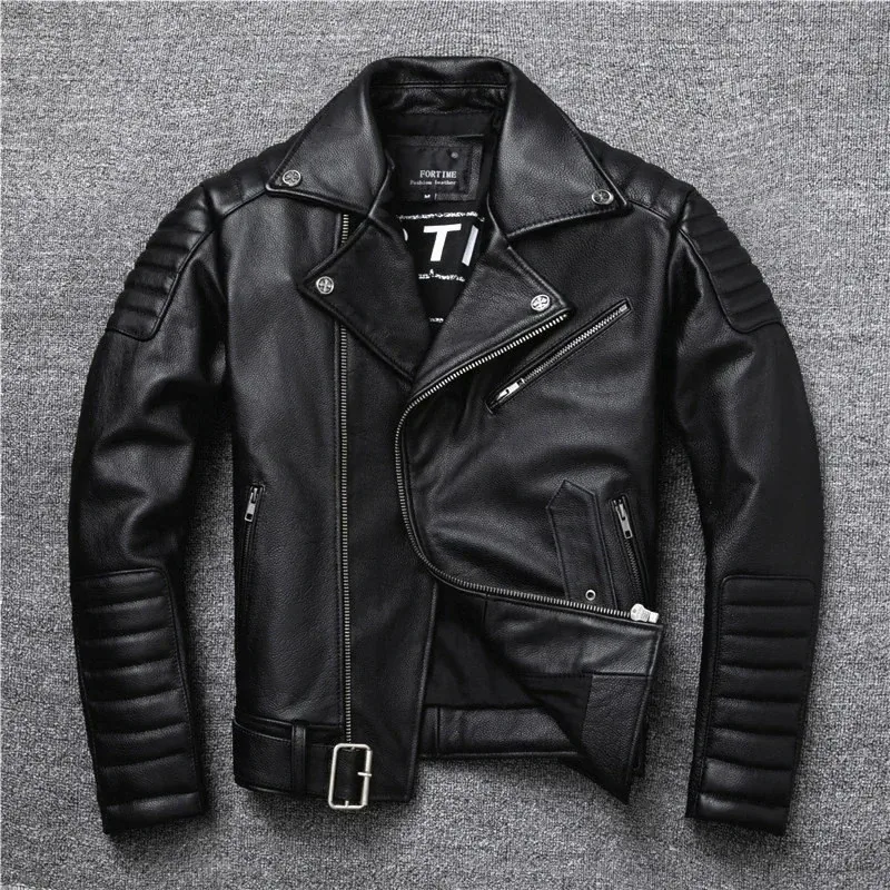Oblique Zipper Vintage Brown Genuine Cowhide Leather Jacket – Men’s Slim Fit Biker Coat, Natural Real Leather Motorcycle Outerwear (2XL–5XL) - Image 4