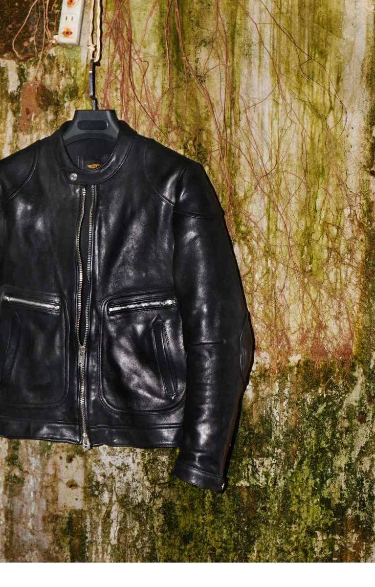 Men’s Luxury Genuine Sheepskin Leather Jacket – Thick Tanned Italian Black Rider Coat, Premium Quality Biker Outerwear - Image 3