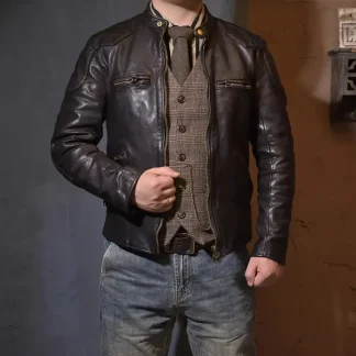 Luxury Washed Batik Horsehide Jacket – Vintage Brown Slim-Fit Genuine Leather Biker Coat, Cool Retro Motorcycle Style
