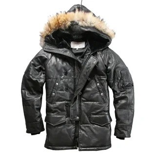 High Quality Super Warm Men's Sheepskin Duck Down Leather Coat – Genuine Shearling Winter Jacket