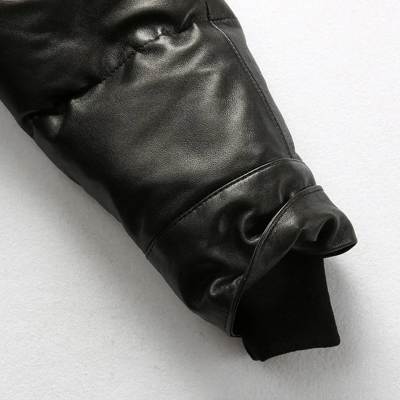 High Quality Super Warm Men's Sheepskin Duck Down Leather Coat – Genuine Shearling Winter Jacket - Image 5