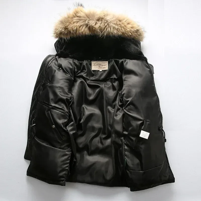 High Quality Super Warm Men's Sheepskin Duck Down Leather Coat – Genuine Shearling Winter Jacket - Image 3
