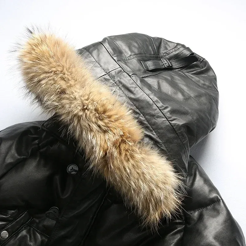High Quality Super Warm Men's Sheepskin Duck Down Leather Coat – Genuine Shearling Winter Jacket - Image 4