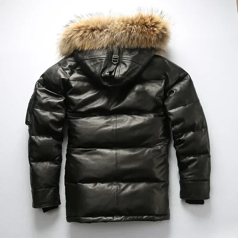 High Quality Super Warm Men's Sheepskin Duck Down Leather Coat – Genuine Shearling Winter Jacket - Image 2