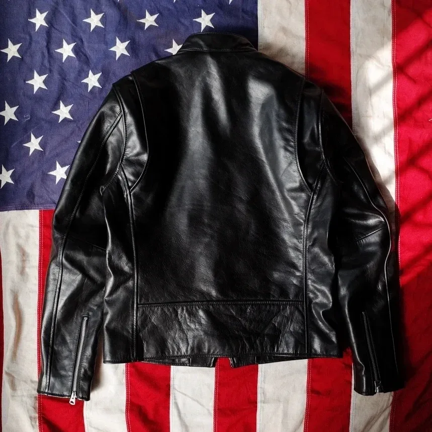 Brand Classic Motorcycle Biker Style Genuine Leather Jacket – Men’s US 641 Horsehide Slim Fit Coat - Image 3