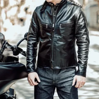 Brand Classic Motorcycle Biker Style Genuine Leather Jacket – Men’s US 641 Horsehide Slim Fit Coat