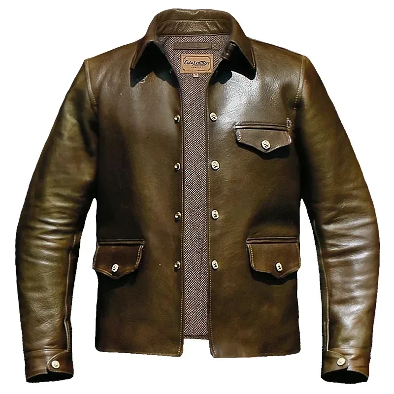 Customized Genuine Leather Coat β Classic Casual Brakeman Style, Luxury Rare Green Edition - Image 4