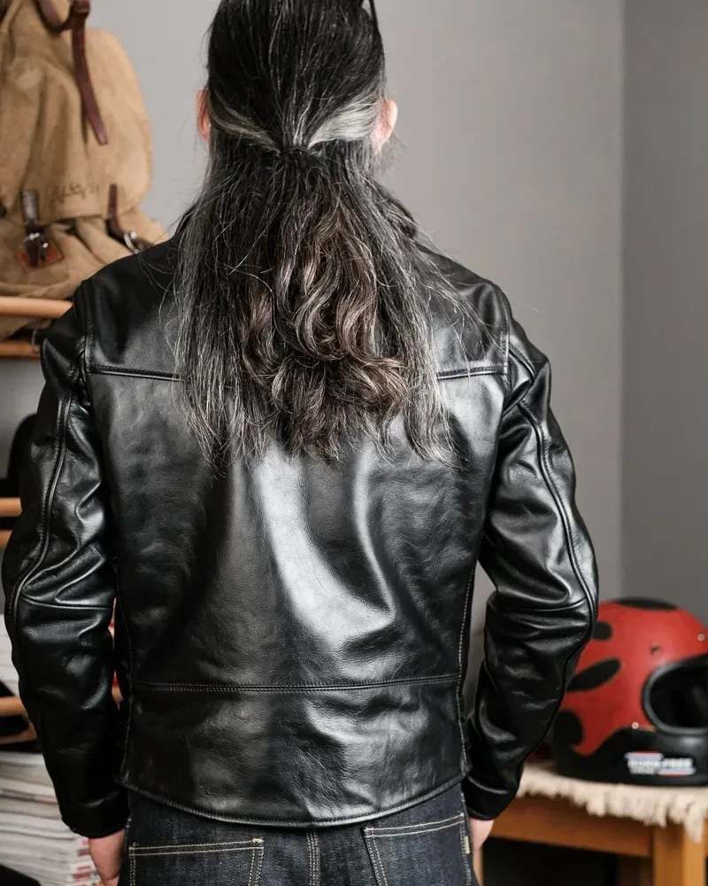 Men’s Tea-Core Calfskin Leather Jacket – Luxury British Vintage Rider 391 Thick Genuine Leather Motorcycle Coat - Image 4
