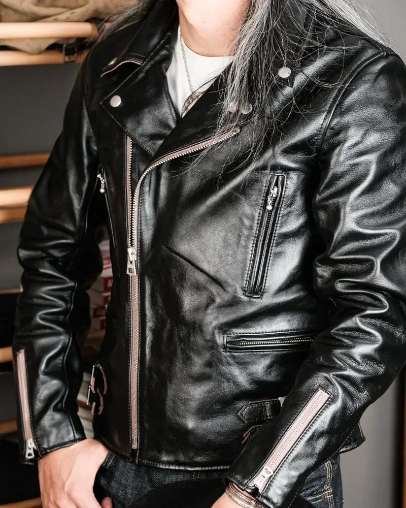 Men’s Tea-Core Calfskin Leather Jacket – Luxury British Vintage Rider 391 Thick Genuine Leather Motorcycle Coat - Image 3