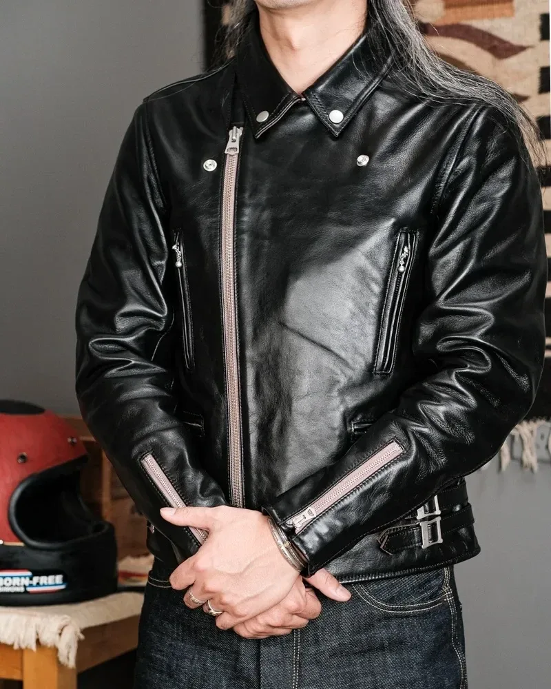 Men’s Tea-Core Calfskin Leather Jacket – Luxury British Vintage Rider 391 Thick Genuine Leather Motorcycle Coat - Image 5