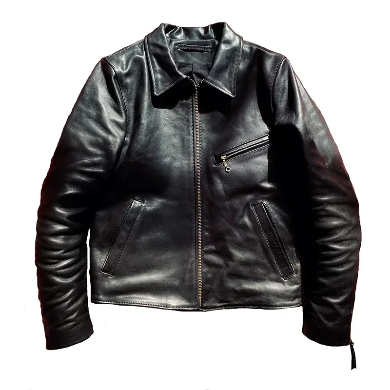 Men’s Slim Oil-Tanned Horsehide Leather Jacket – 1930s Vintage Rider Style, Genuine Cowhide Coat - Image 5