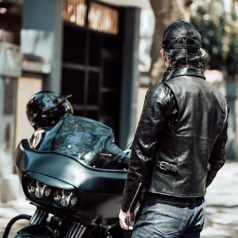 Men’s Slim Oil-Tanned Horsehide Leather Jacket – 1930s Vintage Rider Style, Genuine Cowhide Coat - Image 3