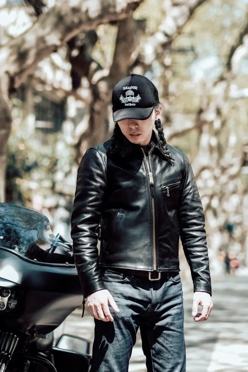 Men’s Slim Oil-Tanned Horsehide Leather Jacket – 1930s Vintage Rider Style, Genuine Cowhide Coat - Image 2