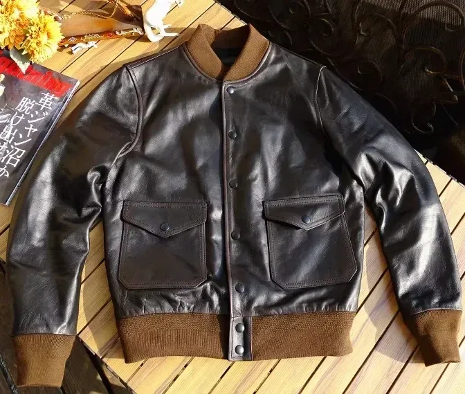 Men’s Natural Horsehide Leather Jacket – Classic Motorcycle Style Genuine Leather Coat for Spring & Autumn, Casual Outerwear in Plus Sizes - Image 7
