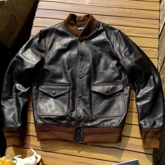 Men’s Natural Horsehide Leather Jacket – Classic Motorcycle Style Genuine Leather Coat for Spring & Autumn, Casual Outerwear in Plus Sizes