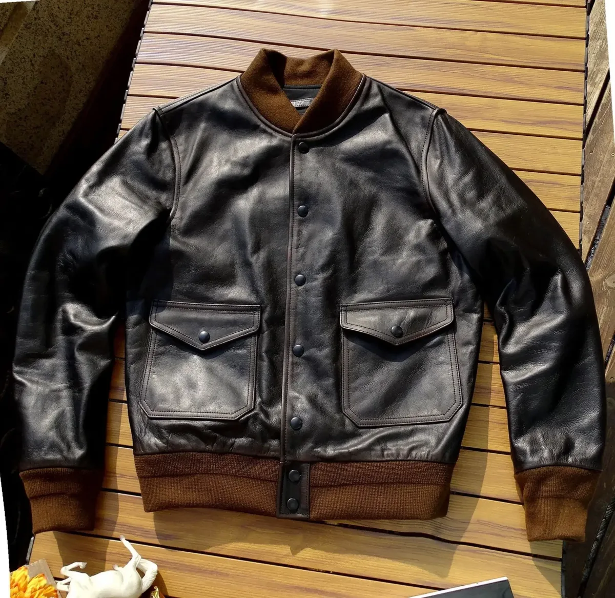 Men’s Natural Horsehide Leather Jacket – Classic Motorcycle Style Genuine Leather Coat for Spring & Autumn, Casual Outerwear in Plus Sizes