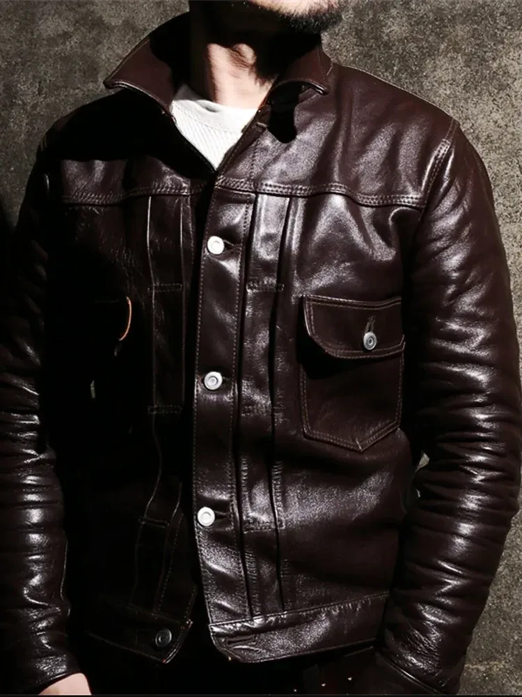 Men’s Vintage Italian Cowhide Leather Jacket – Classic European Cowboy Biker Style Genuine Leather Coat in Brown, Premium Quality Outerwear (2XL–3XL)