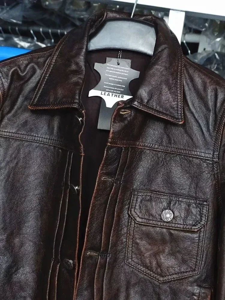 Men’s Vintage Italian Cowhide Leather Jacket – Classic European Cowboy Biker Style Genuine Leather Coat in Brown, Premium Quality Outerwear (2XL–3XL) - Image 5