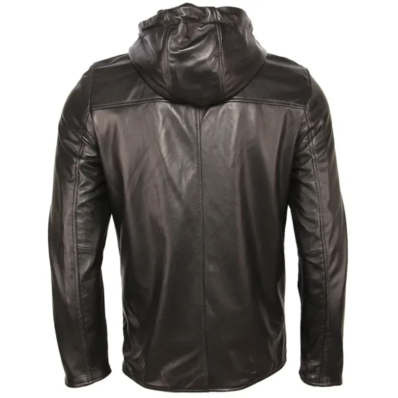 Men’s 100% Genuine Sheepskin Hooded Leather Jacket – Soft Lightweight Natural Lambskin Coat for Spring & Autumn Casual Wear
