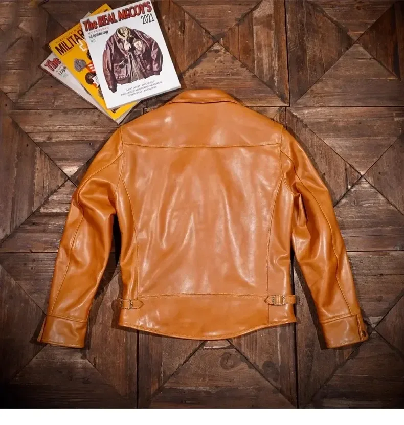 Men’s Classic Genuine Leather Jacket – Vintage Full-Grain Cowhide Biker Coat, Cool Rider Style, Premium Handmade Outerwear