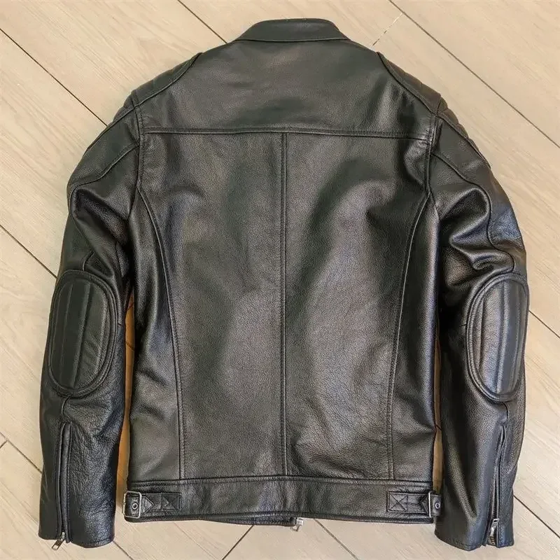 Men’s Oversized Genuine Leather Motorcycle Jacket – Real Leather Biker Coat, Short Bomber Style for Big Sizes - Image 2