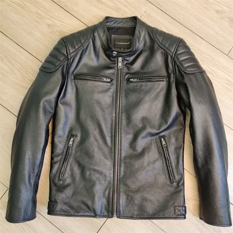 Men’s Oversized Genuine Leather Motorcycle Jacket – Real Leather Biker Coat, Short Bomber Style for Big Sizes