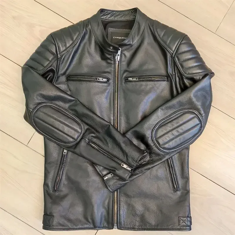 Men’s Oversized Genuine Leather Motorcycle Jacket – Real Leather Biker Coat, Short Bomber Style for Big Sizes - Image 6