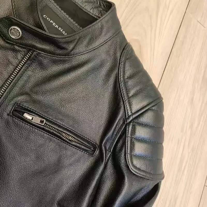 Men’s Oversized Genuine Leather Motorcycle Jacket – Real Leather Biker Coat, Short Bomber Style for Big Sizes - Image 5