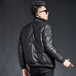 Men’s Genuine Sheepskin Leather Down Jacket – Thick Winter Warm Short Puffer Coat for Men