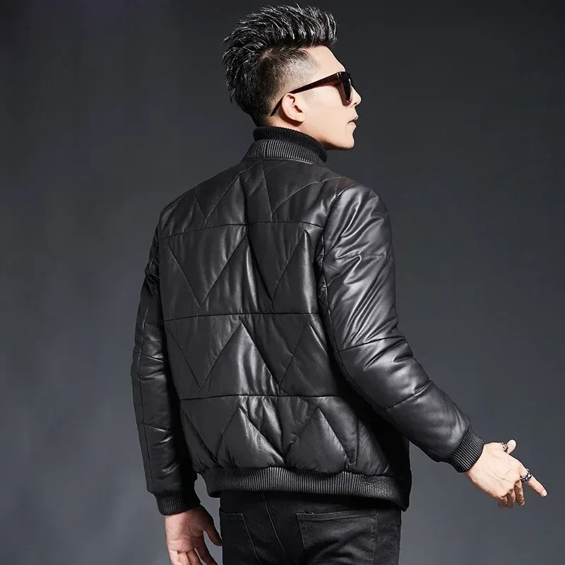 Men’s Genuine Sheepskin Leather Down Jacket – Thick Winter Warm Short Puffer Coat for Men