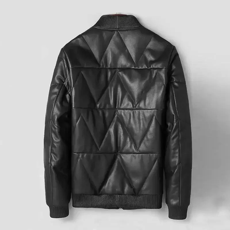 Men’s Genuine Sheepskin Leather Down Jacket – Thick Winter Warm Short Puffer Coat for Men - Image 4