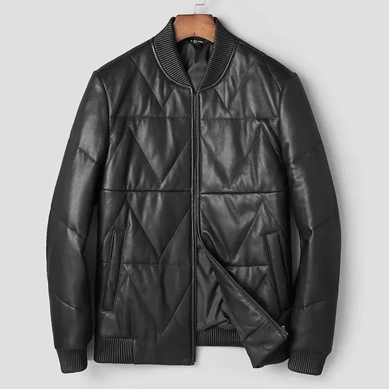 Men’s Genuine Sheepskin Leather Down Jacket – Thick Winter Warm Short Puffer Coat for Men - Image 3