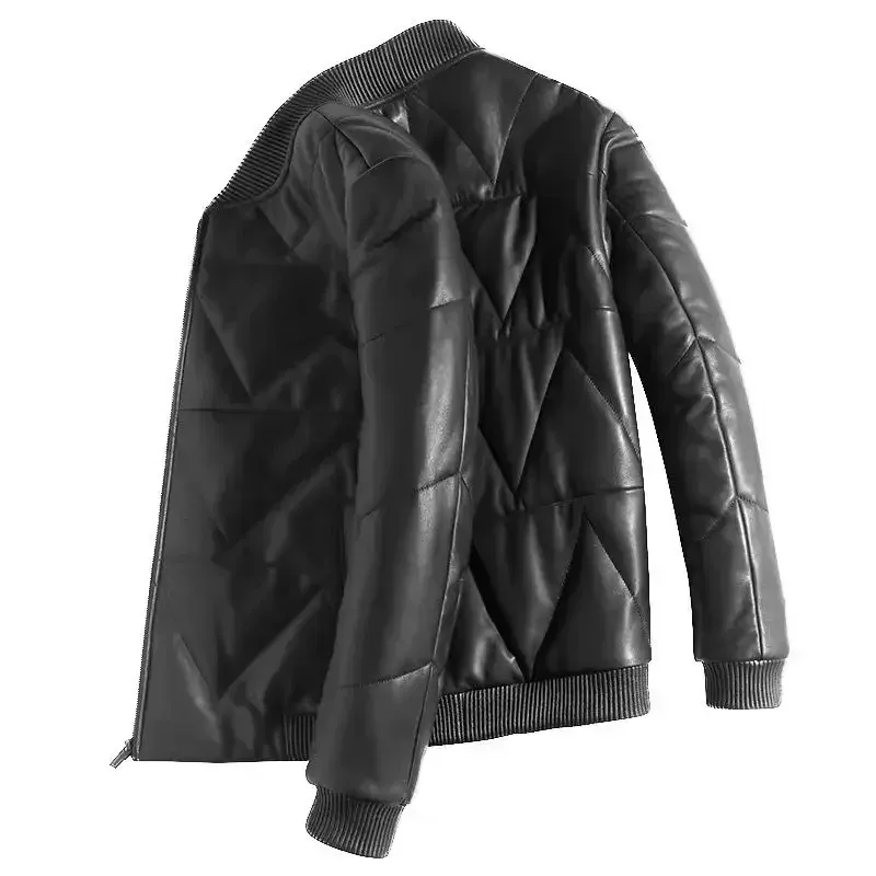 Men’s Genuine Sheepskin Leather Down Jacket – Thick Winter Warm Short Puffer Coat for Men - Image 6