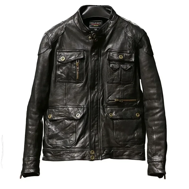 Vintage Korean Men’s Black Slim Sheepskin Leather Coat – Thick Tanned Genuine Leather Hunting Jacket for Winter - Image 6