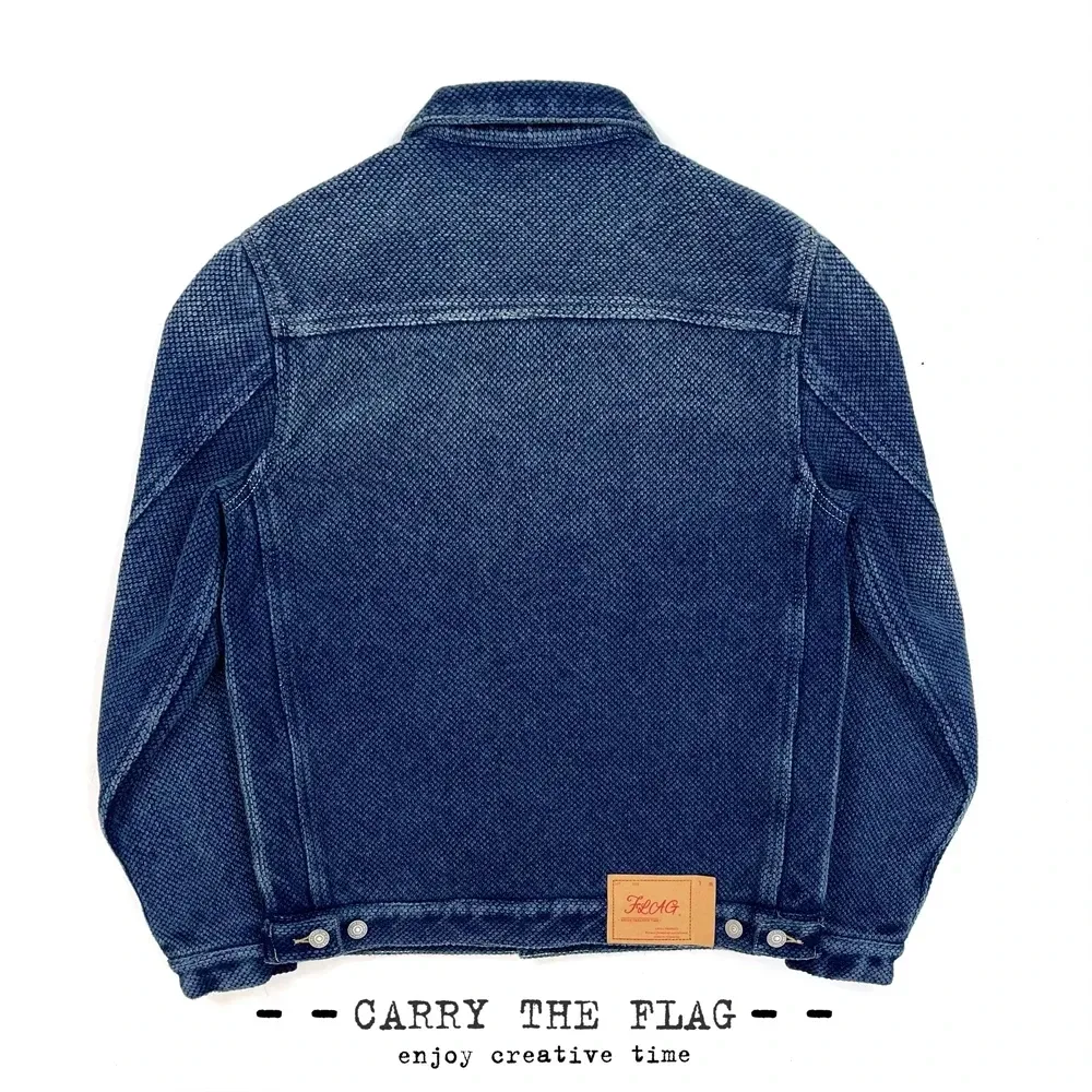 Men’s Natural Indigo Sashiko Denim Jacket – Handcrafted 19oz Japanese Selvage Vintage Washed Denim Coat - Image 4