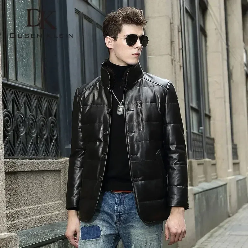 Men’s Genuine Sheepskin Leather Down Coat – Warm Winter Puffer Jacket in Black or Brown - Image 5