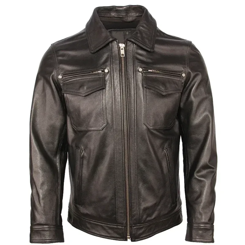 Men’s Quilted Genuine Cowhide Leather Jacket – Removable Hood Warm Winter Coat 100% Real Leather - Image 3