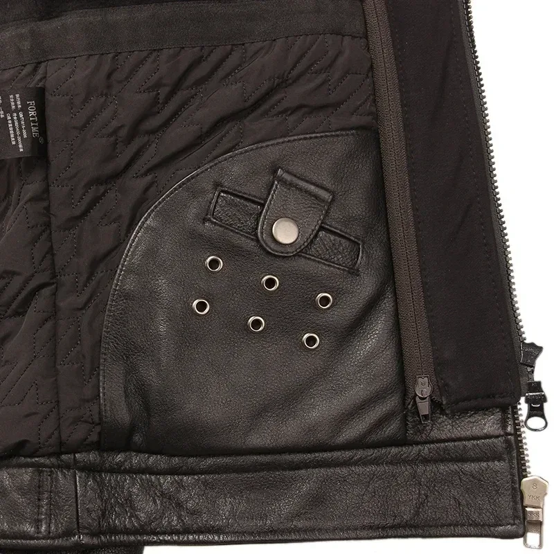 Men’s Quilted Genuine Cowhide Leather Jacket – Removable Hood Warm Winter Coat 100% Real Leather - Image 5
