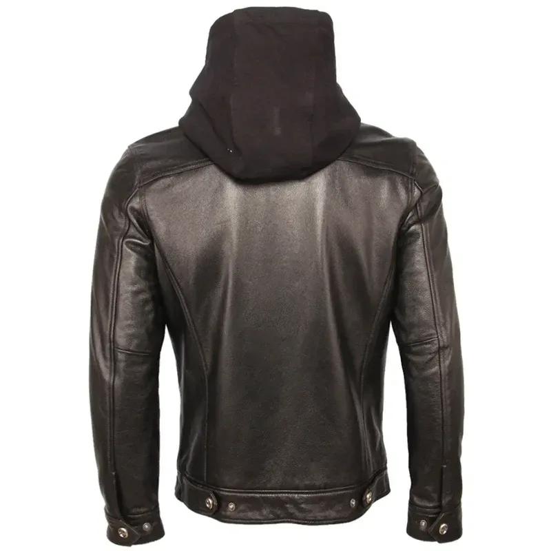 Men’s Quilted Genuine Cowhide Leather Jacket – Removable Hood Warm Winter Coat 100% Real Leather - Image 4