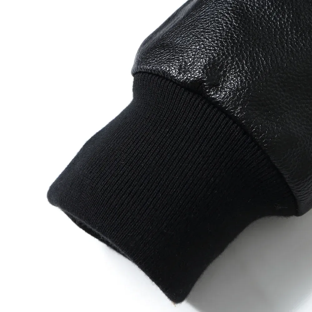 Men’s Classic Black Genuine Cowhide Leather Baseball Jacket – Top Layer Natural Cowhide Winter Coat - Image 6