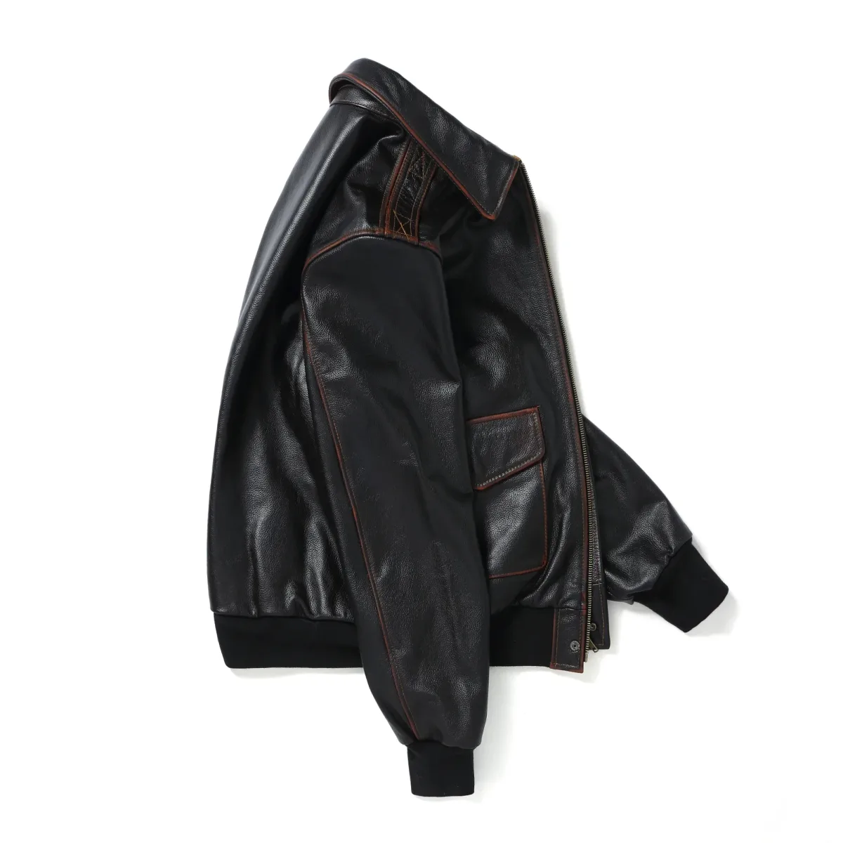 Men’s Classic Black Genuine Cowhide Leather Baseball Jacket – Top Layer Natural Cowhide Winter Coat - Image 3